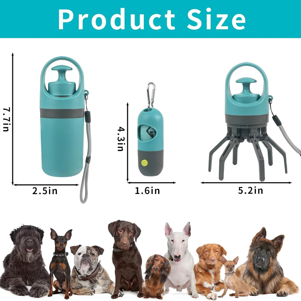 Dog Poop Scooper Set Claw Waste Picker with Leash Clip Poop Bag Dispenser LED Light Portable Hygienic Cleanup Tool for Pet Dogs