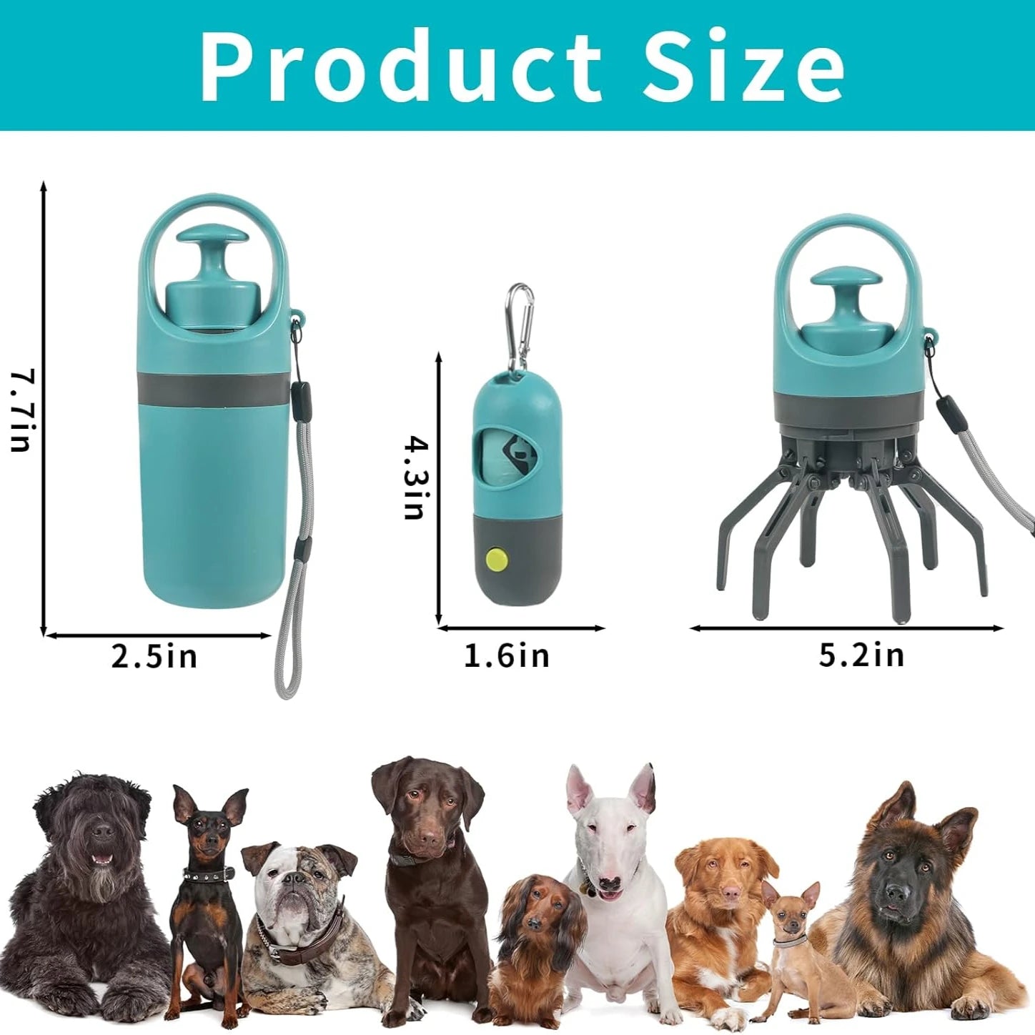 Dog Poop Scooper Set Claw Waste Picker with Leash Clip Poop Bag Dispenser LED Light Portable Hygienic Cleanup Tool for Pet Dogs